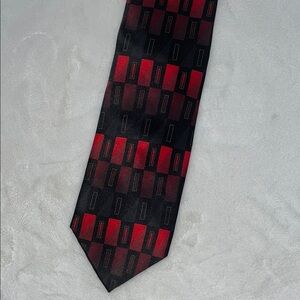 Alexander Julian Red and Black Geometric Pattern Tie #B053